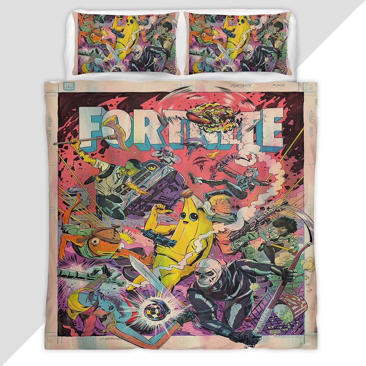Fortnite All Skin Peely Jonesy Fishstick Skull Trooper Lynx Duvet Cover - Fortnite Bedding Set