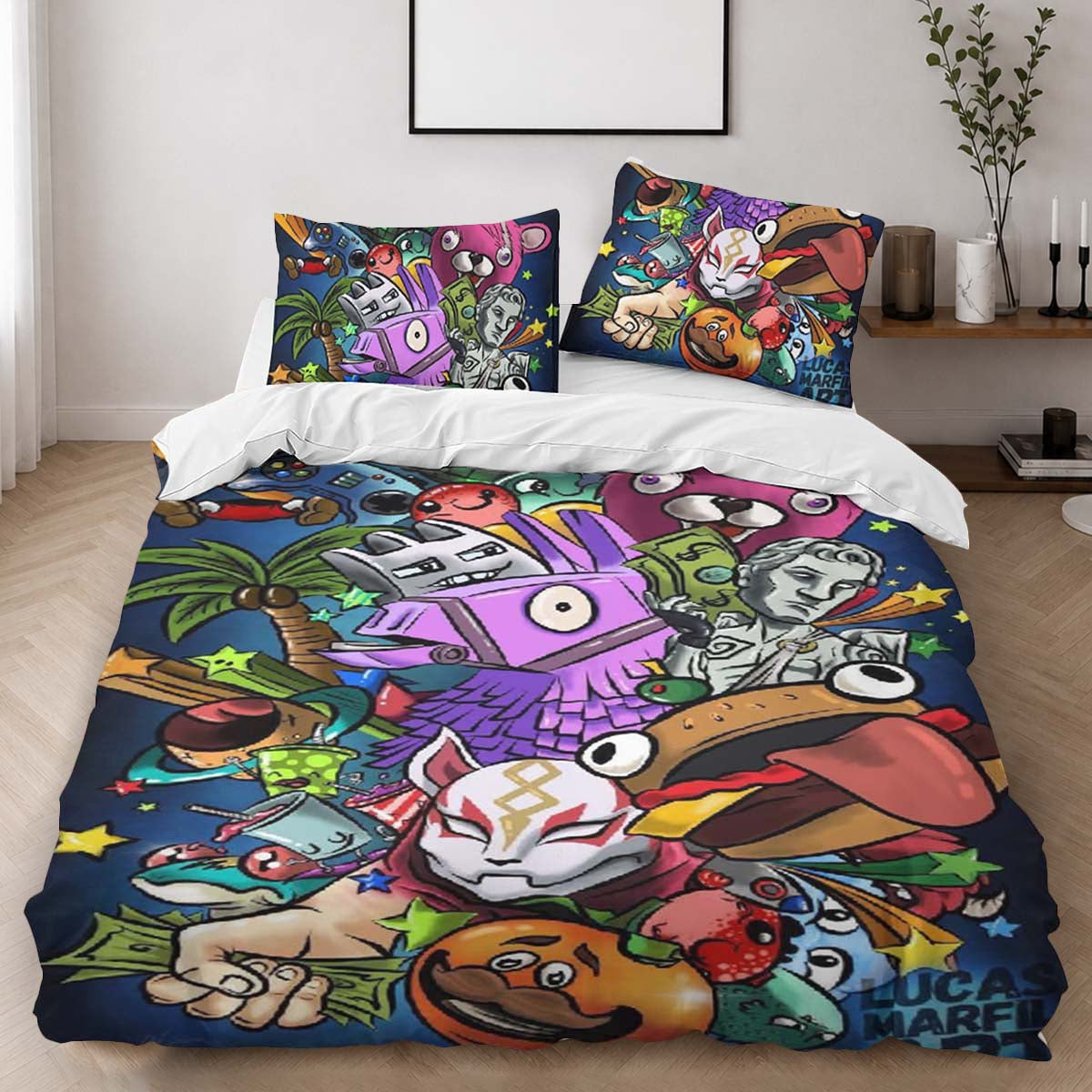 Fortnite Loot Llama Drift Tomatohead Cuddle Team Leader V-Bucks Duvet Cover - Fortnite Bedding Set 2
