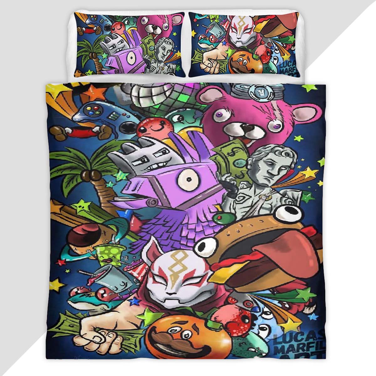 Fortnite Loot Llama Drift Tomatohead Cuddle Team Leader V-Bucks Duvet Cover - Fortnite Bedding Set