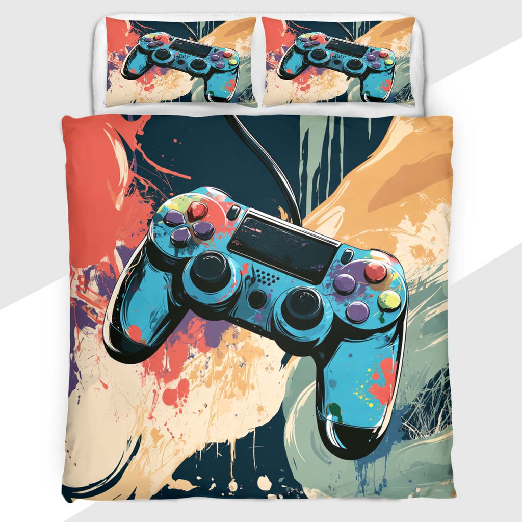 Gamer Duvet Cover Set with Artistic Painted Controller Design