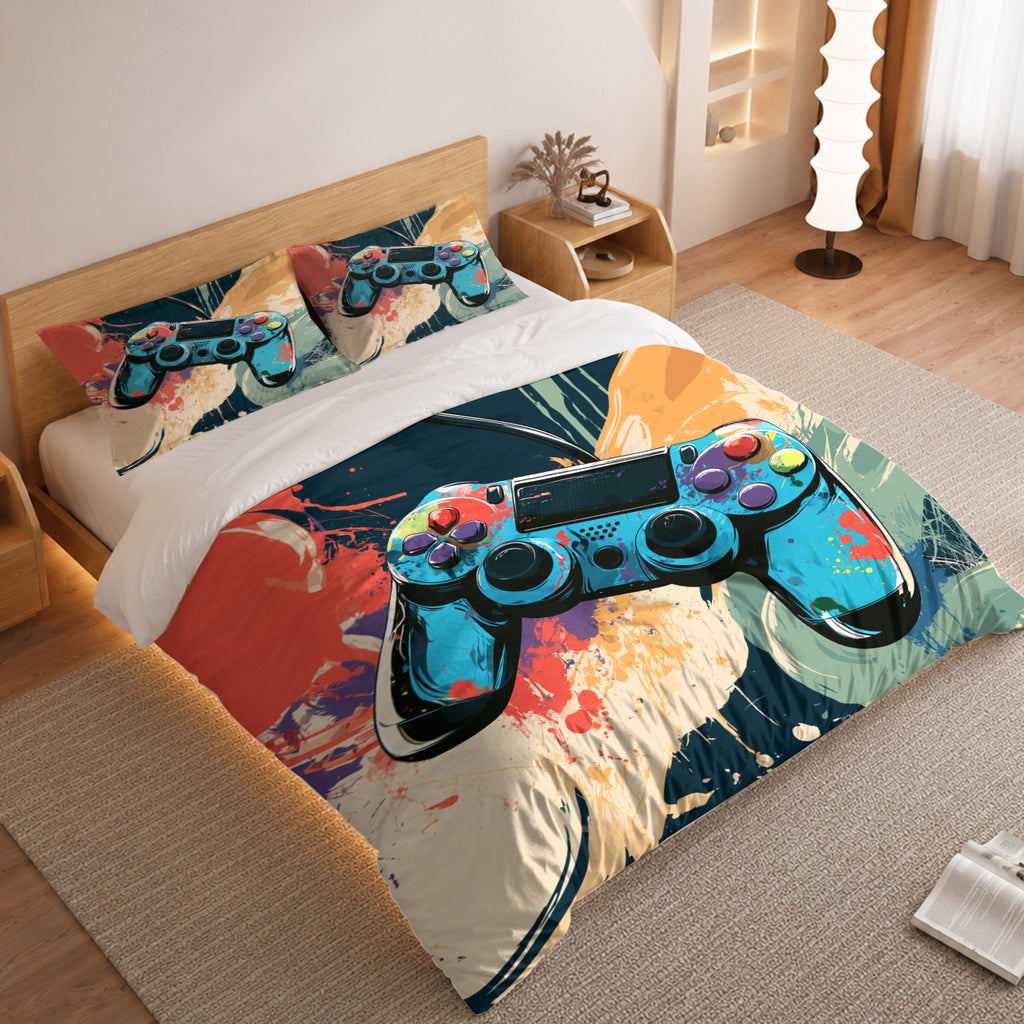 Gamer Duvet Cover Set with Artistic Painted Controller Design 2