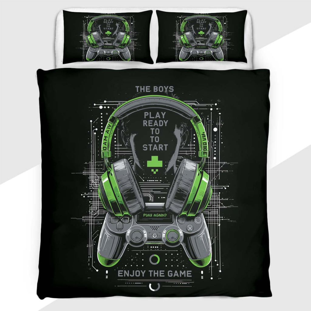 Gamer Duvet Cover Set with Matrix Green Headset and Controller