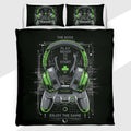 Gamer Duvet Cover Set with Matrix Green Headset and Controller