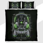 Gamer Duvet Cover Set with Matrix Green Headset and Controller