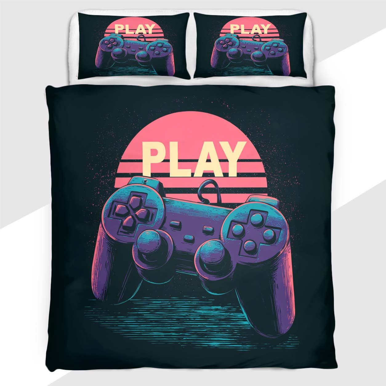 Gamer Duvet Cover Set with Retro Sunset Play Design