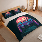 Gamer Duvet Cover Set with Retro Sunset Play Design 2