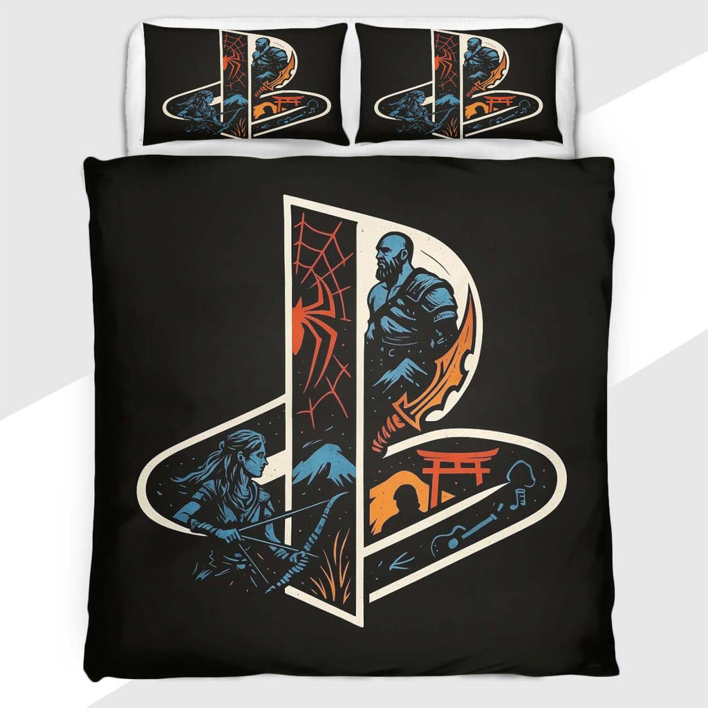 Gamer Duvet Cover Set with Dark Cyberpunk PlayStation Design