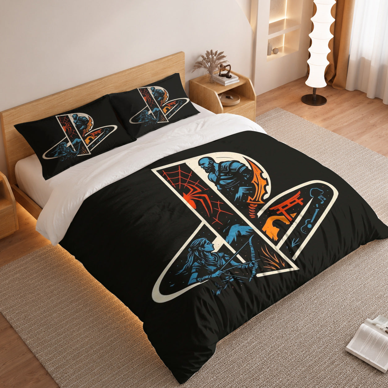 Gamer Duvet Cover Set with Dark Cyberpunk PlayStation Design 2