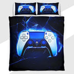 Gamer Duvet Cover Set with Blue Aura Glowing Controller