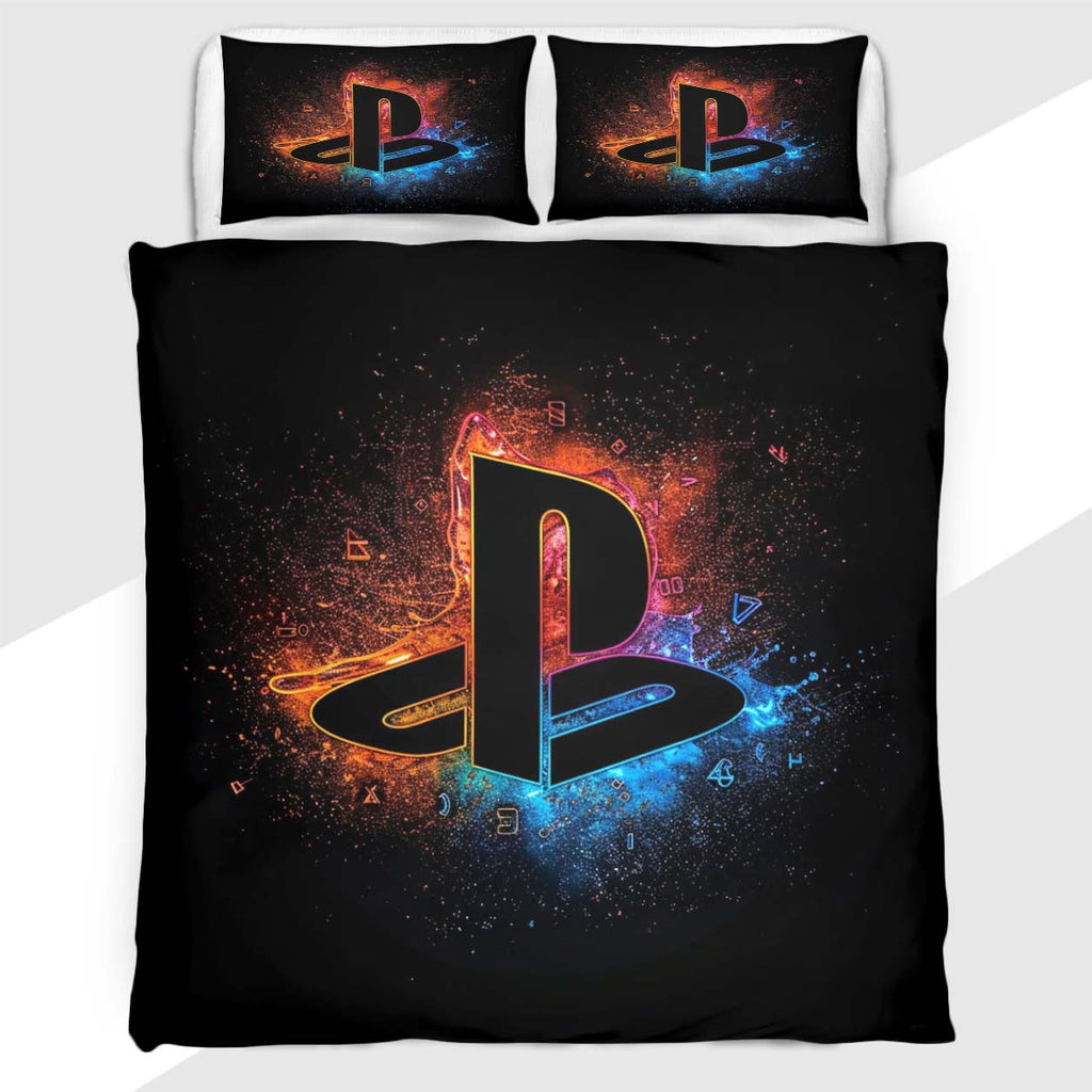 Gamer Duvet Cover Set with Fireworks PlayStation Logo