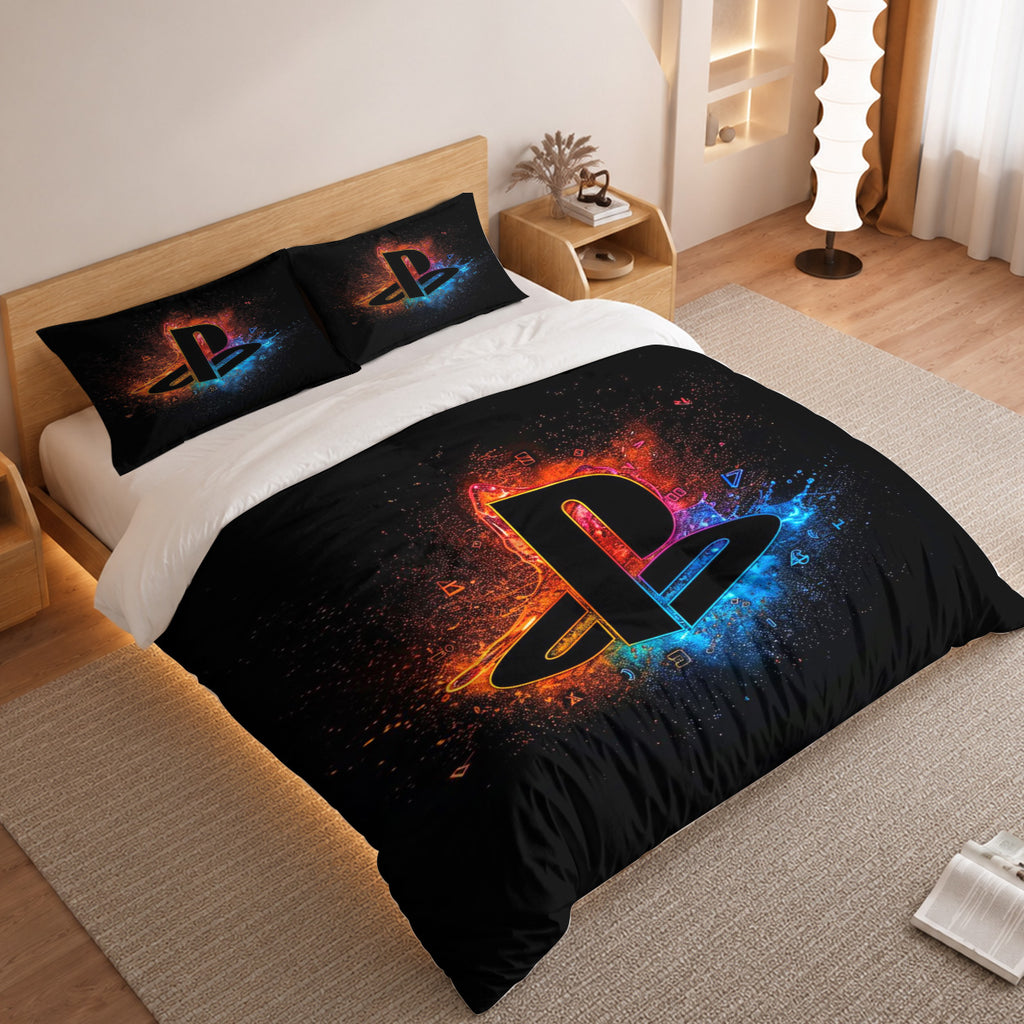 Gamer Duvet Cover Set with Fireworks PlayStation Logo 2