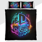 Gamer Duvet Cover Set with Neon Circle PlayStation Logo