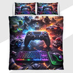 Gamer Duvet Cover Set with RGB Cosmic Gaming Setup