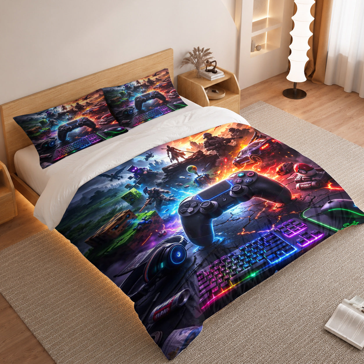 Gamer Duvet Cover Set with RGB Cosmic Gaming Setup 2