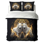 Gemini Celestial Golden Twin Wolves Duvet Cover Bedding Set