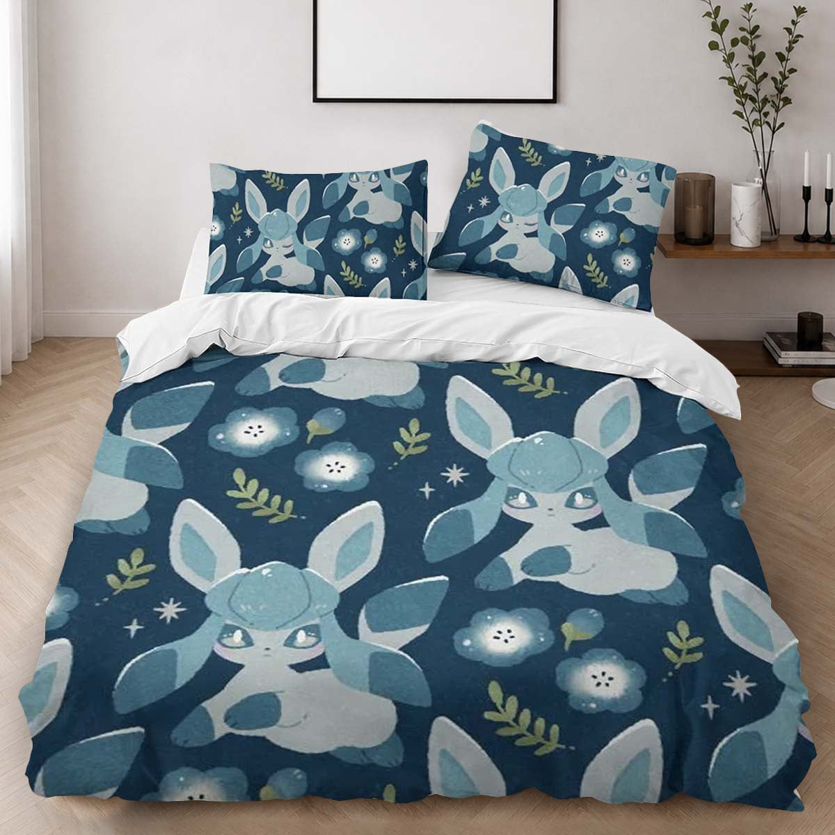 Glaceon Pokemon Among The Blue Flowers Duvet Cover - Pokemon Bedding Set 2