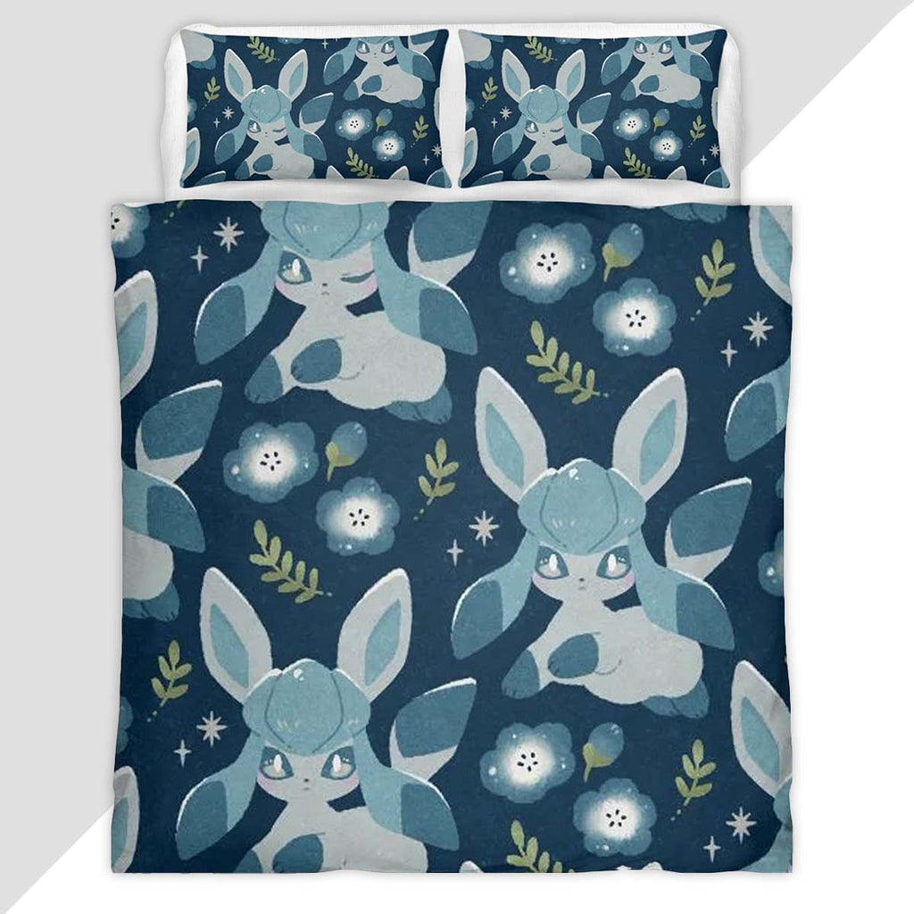 Glaceon Pokemon Among The Blue Flowers Duvet Cover - Pokemon Bedding Set