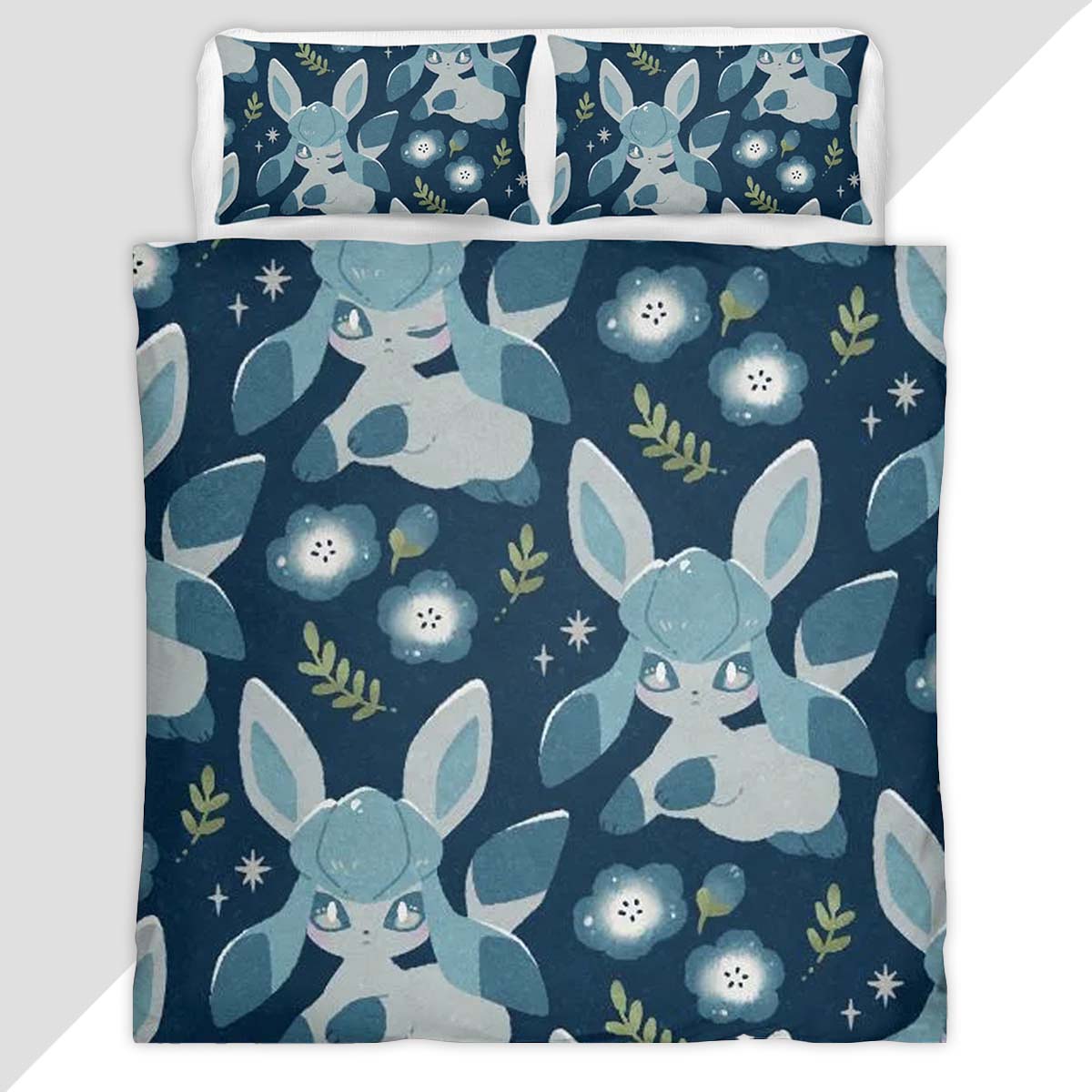 Glaceon Pokemon Among The Blue Flowers Duvet Cover - Pokemon Bedding Set