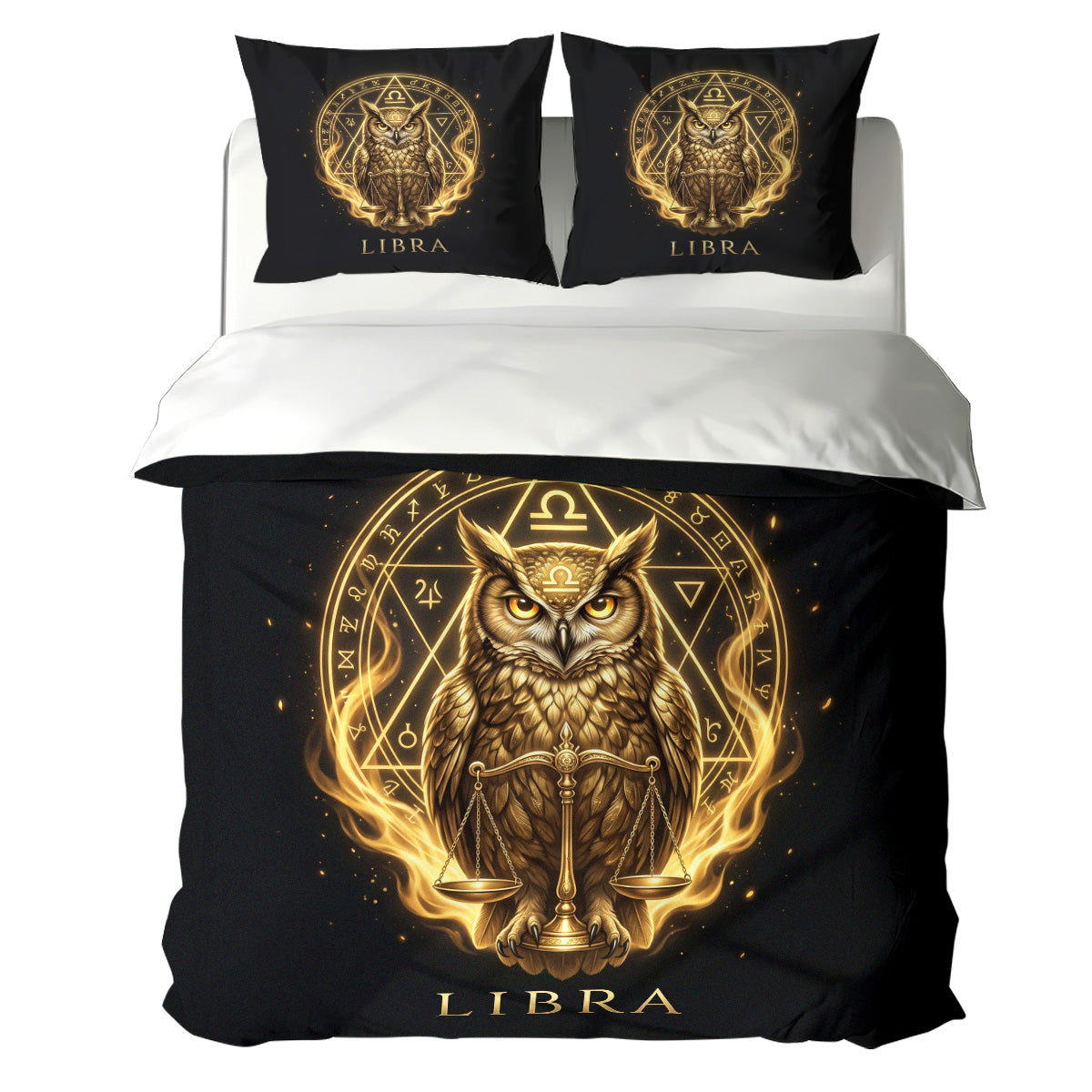 Libra Cosmic Golden Owl Duvet Cover Bedding Set