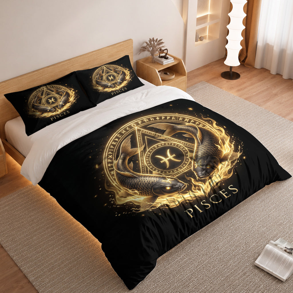 Pisces Astral Golden Twin Fish Duvet Cover Bedding Set 2