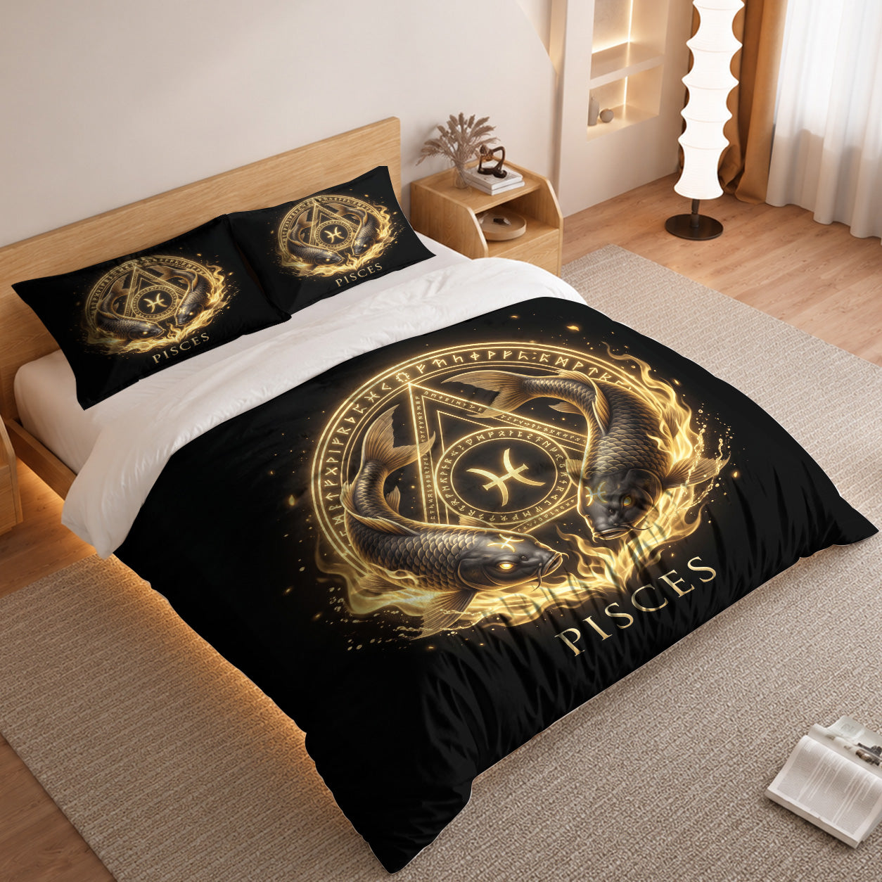Pisces Astral Golden Twin Fish Duvet Cover Bedding Set 2