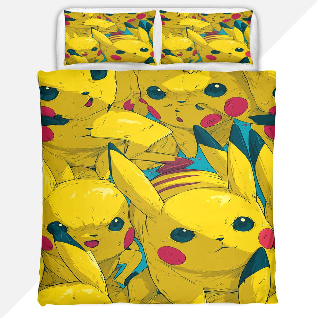 Pokemon Duvet Cover Set with Pikachu Yellow Collage Pattern