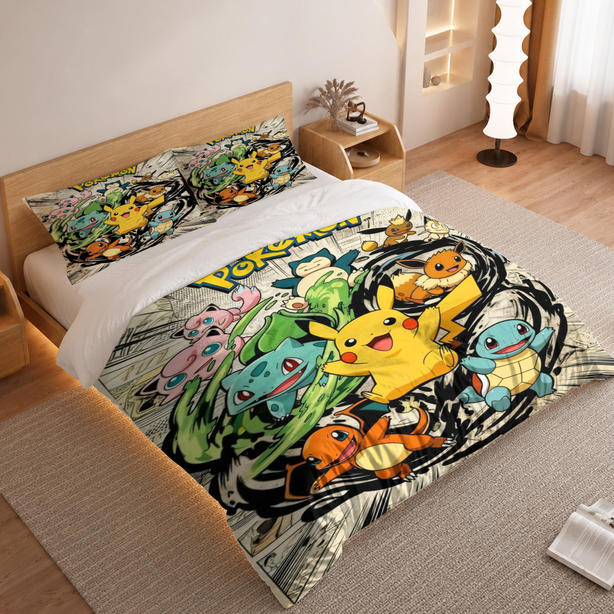 Pokemon Duvet Cover Set with Kanto Starters Comic Style 2