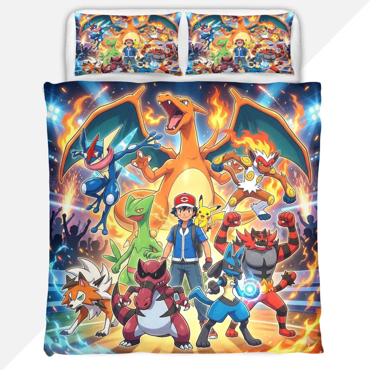 Pokemon Duvet Cover Set with Ash Ketchum and Charizard Team