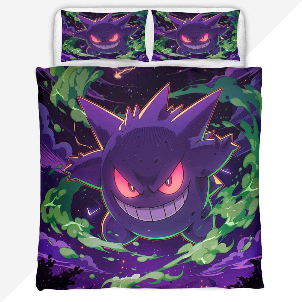 Pokemon Duvet Cover Set with Gengar Ghost Purple Aura